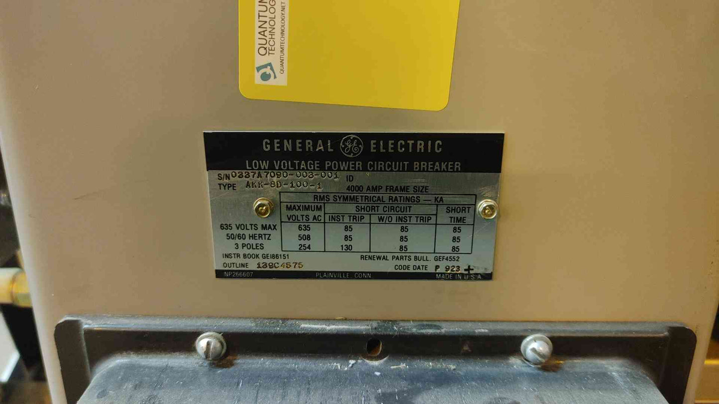 GE AKD 4000A Low Voltage Power Circuit Breaker AKK-8D-100-1 (SKU: 108188)
