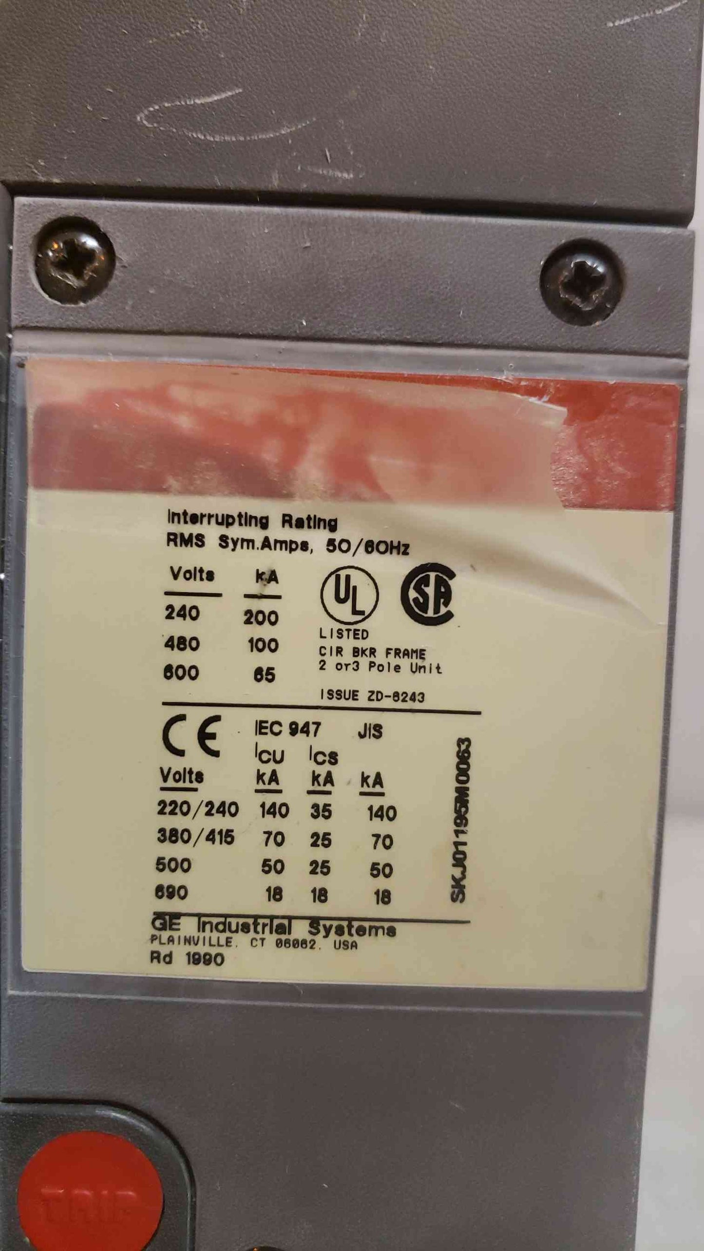 GE Spectra Series 800A 600VAC 3 Pole Breaker SKPP36BD0800 (SKU: 108400)