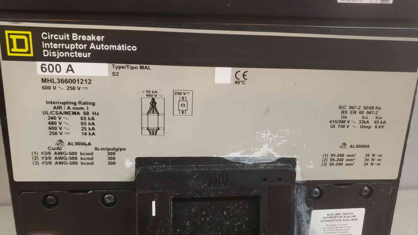 Square D Circuit Breaker 600A MHL366001212 (108499)
