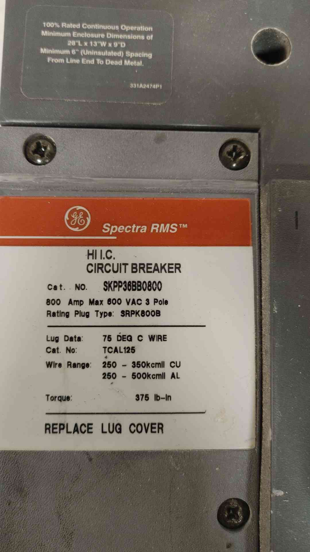 800A GE Hi I.C. Circuit Breaker SKPP36BB0800 800Amp 3 Pole (108608)