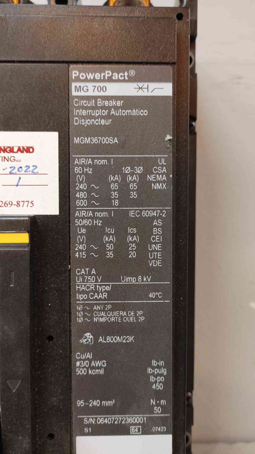 Square D PowerPact 3 Pole Circuit Breaker 700A MGM36700SA (108833)