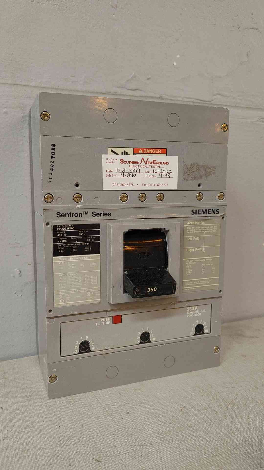 350A Siemens Sentron Series 3 Pole Circuit Breaker HHJD63F400 HHJD6 (108845)