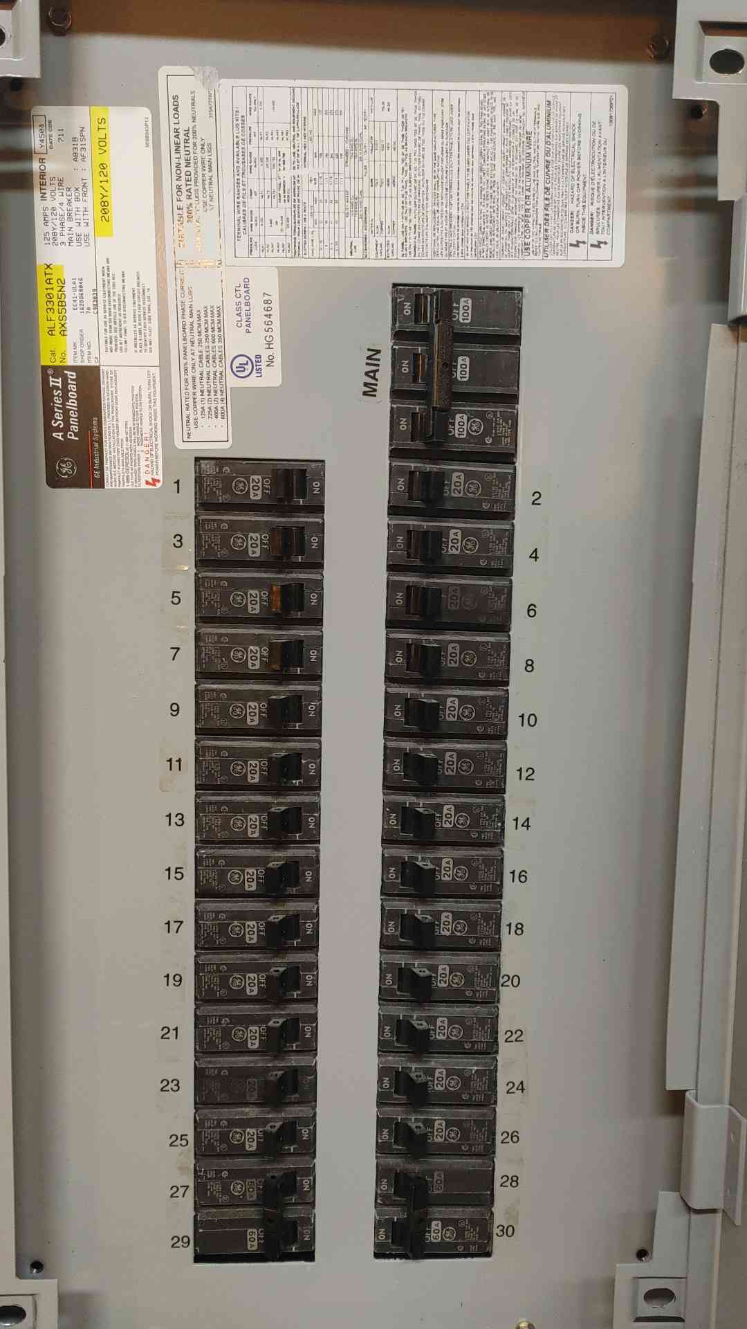 GE A Series 2 Panelboard 125A 120/240V 1PH EC41-ULA2 with MAIN (108904)