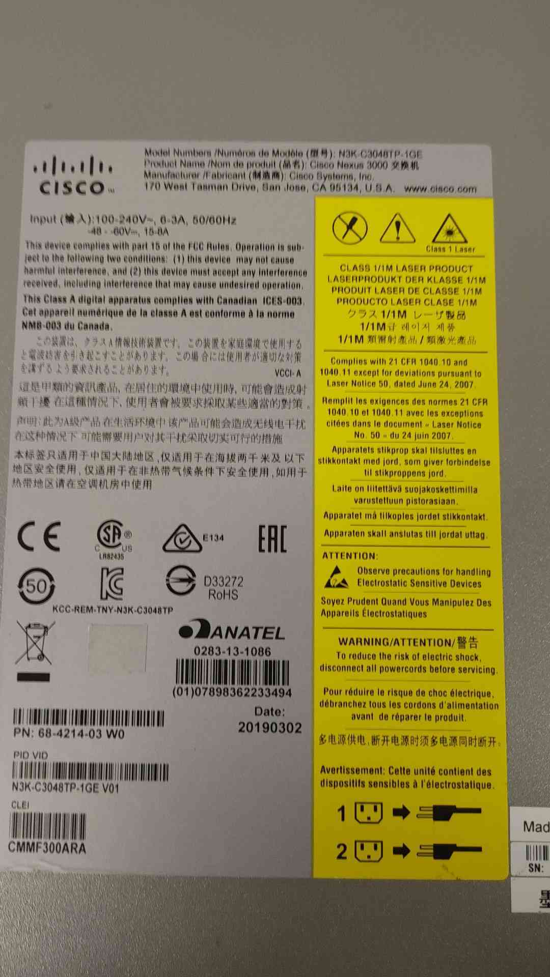 *Pickup Only* Cisco Nexus 3000 N3K-C3048TP-1GE (109117)