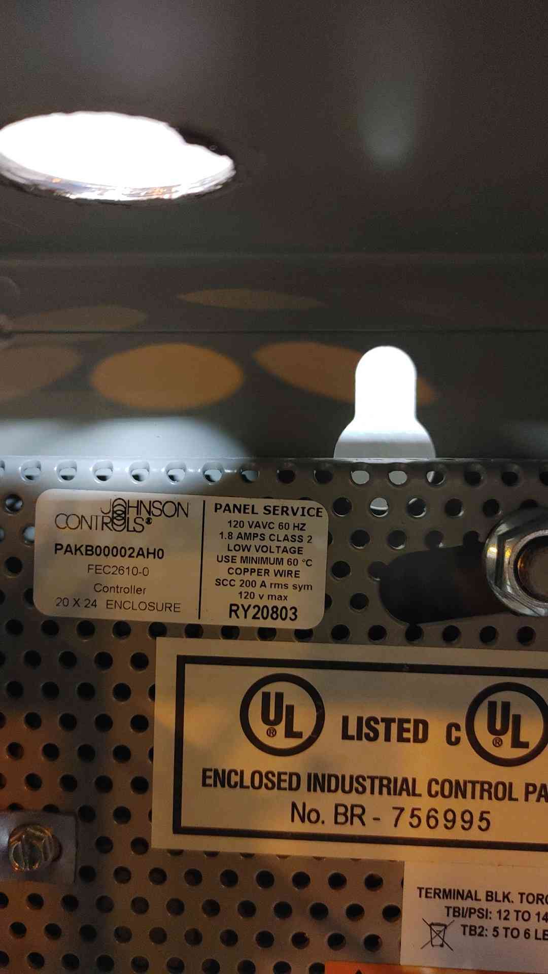 Johnson Controls industrial control panel
