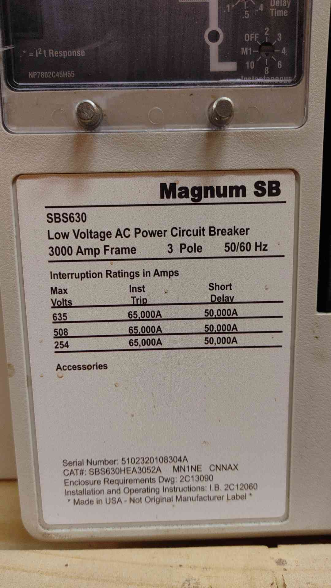 Eaton Low Voltage AC Power Circuit Breaker 3000A 3 Pole SBS630 (109205)