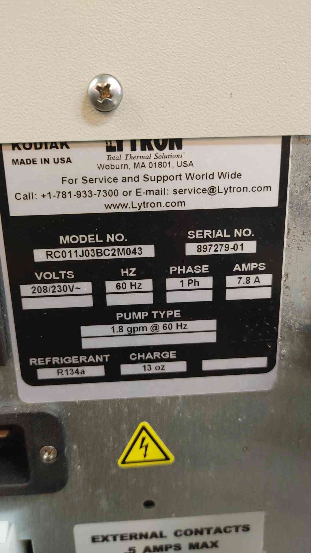 Lytron Pump Model RC11J03BC2M043 208/230 V 60 Hz 1 Ph 7.8 A R134a (109237)