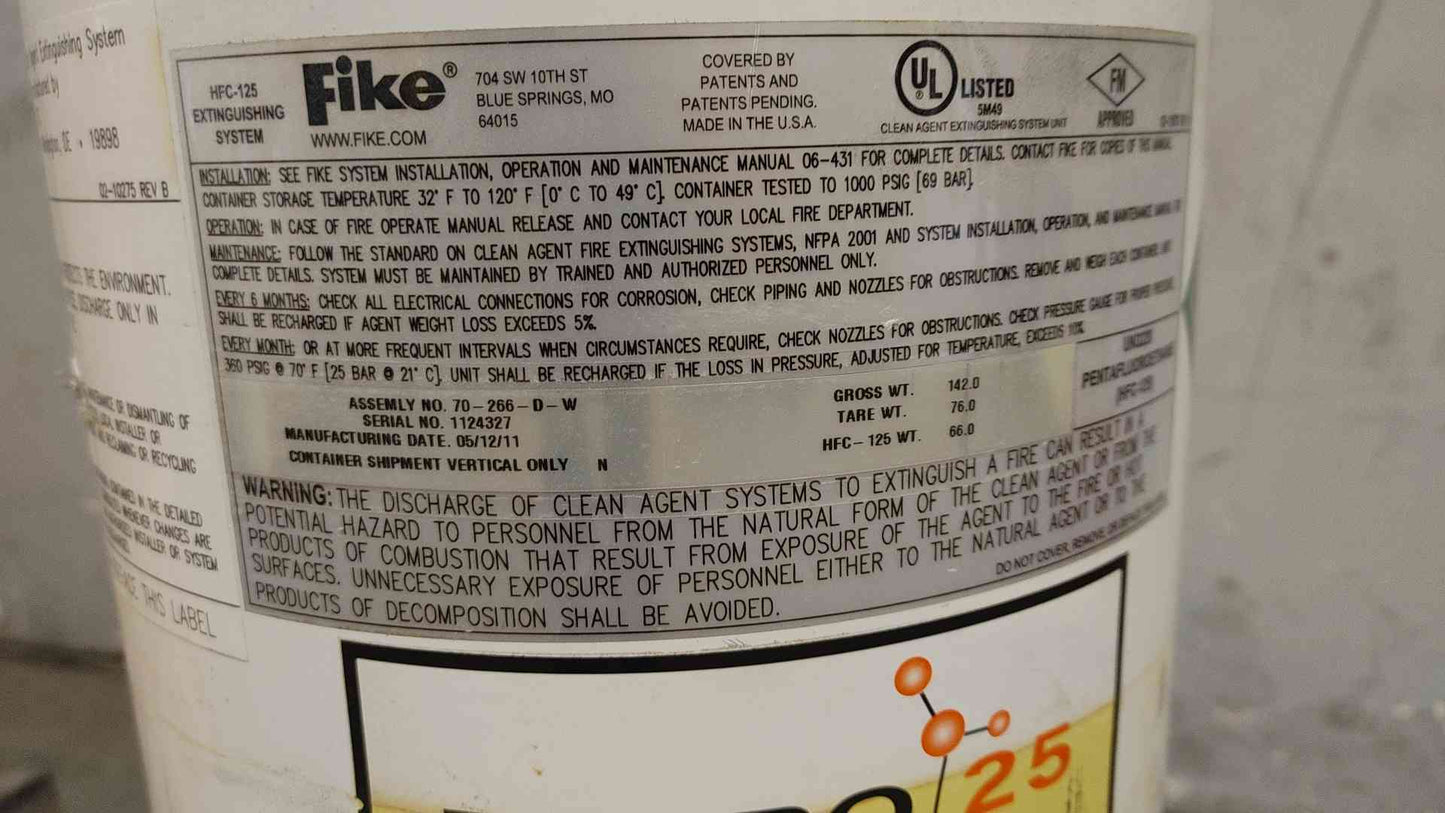 Fike 66 LBS Ecaro 25 Clean Agent Fire Suppression Cylinder HFC-125 70-266-D-W (109255)