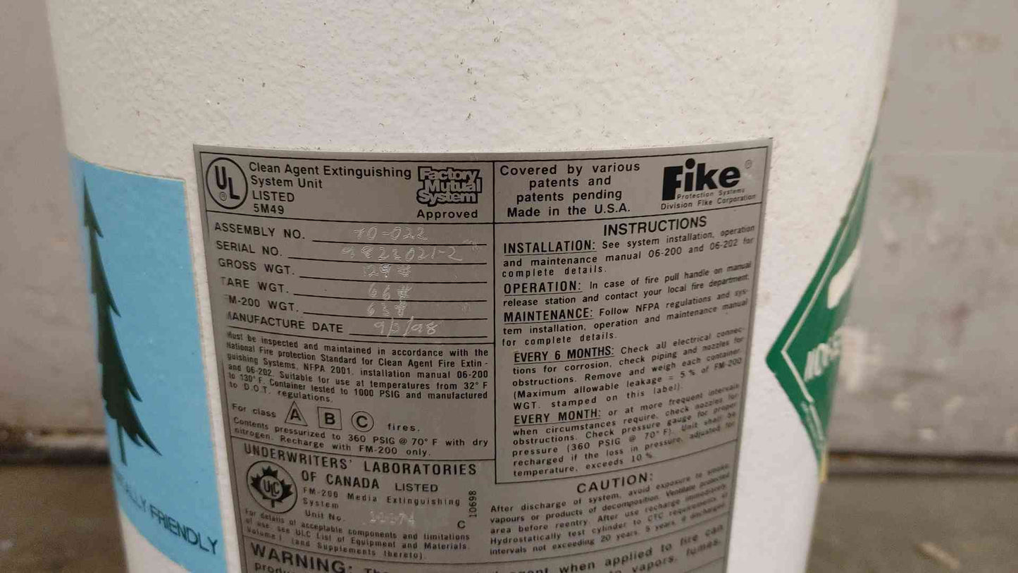 Fike 63 lbs Clean Agent Extinguishing System Unit FM-200 (109313)