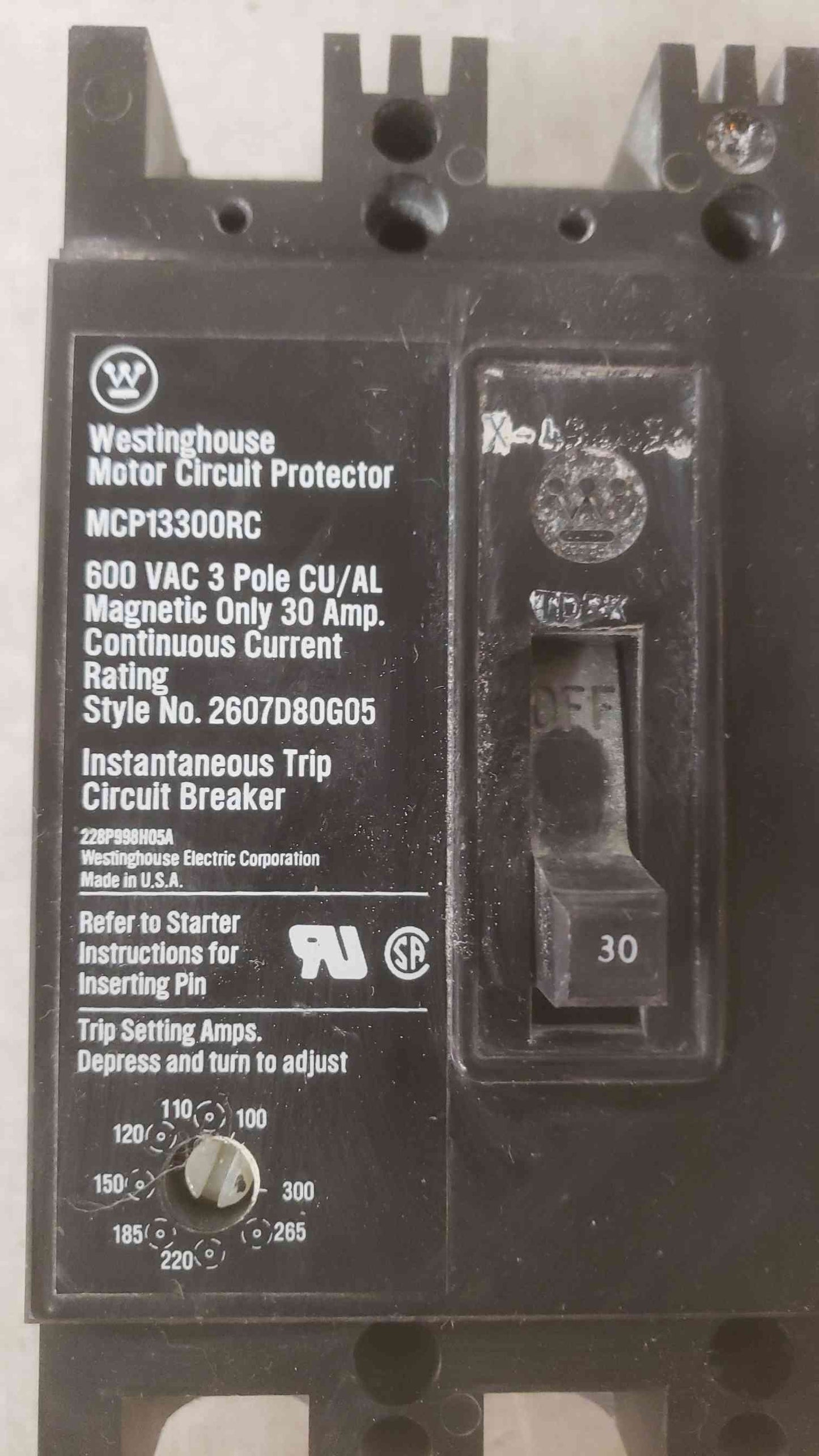 Westinghouse 30A 600VAC 3 Pole Breaker MCP13300RC (SKU: 109594)