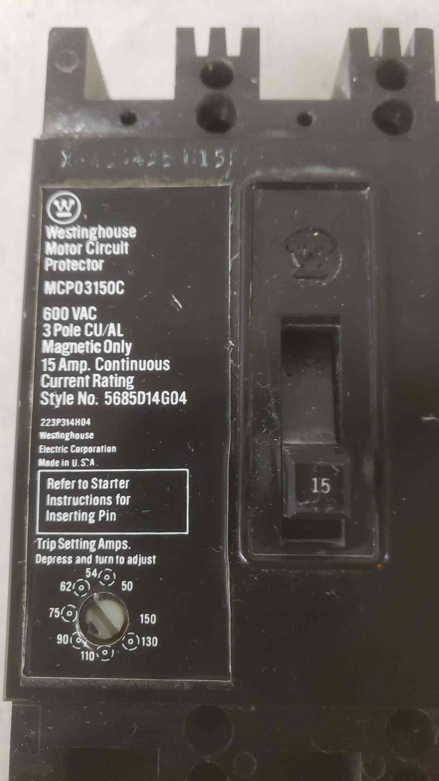 Westinghouse 15A 600VAC 3 Pole Breaker MCP03150C (SKU: 109595)