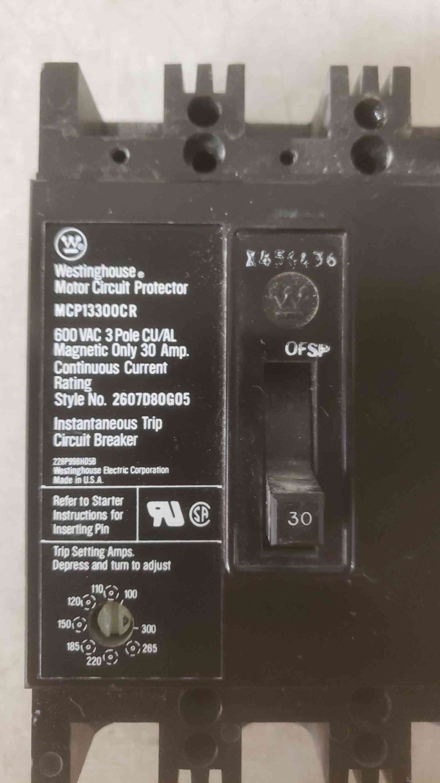 Westinghouse 30A 600VAC 3 Pole Breaker MCP13300CR (SKU: 109604)