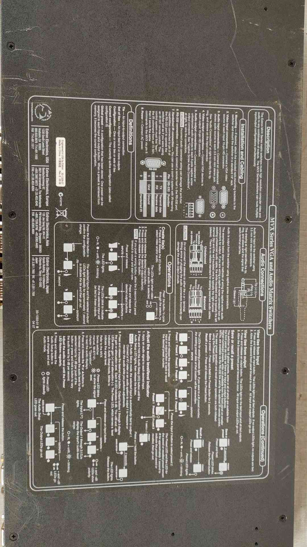 Extron MVX Series VGA/AUDIO MATRIX SWITCHER (SKU: 109993)
