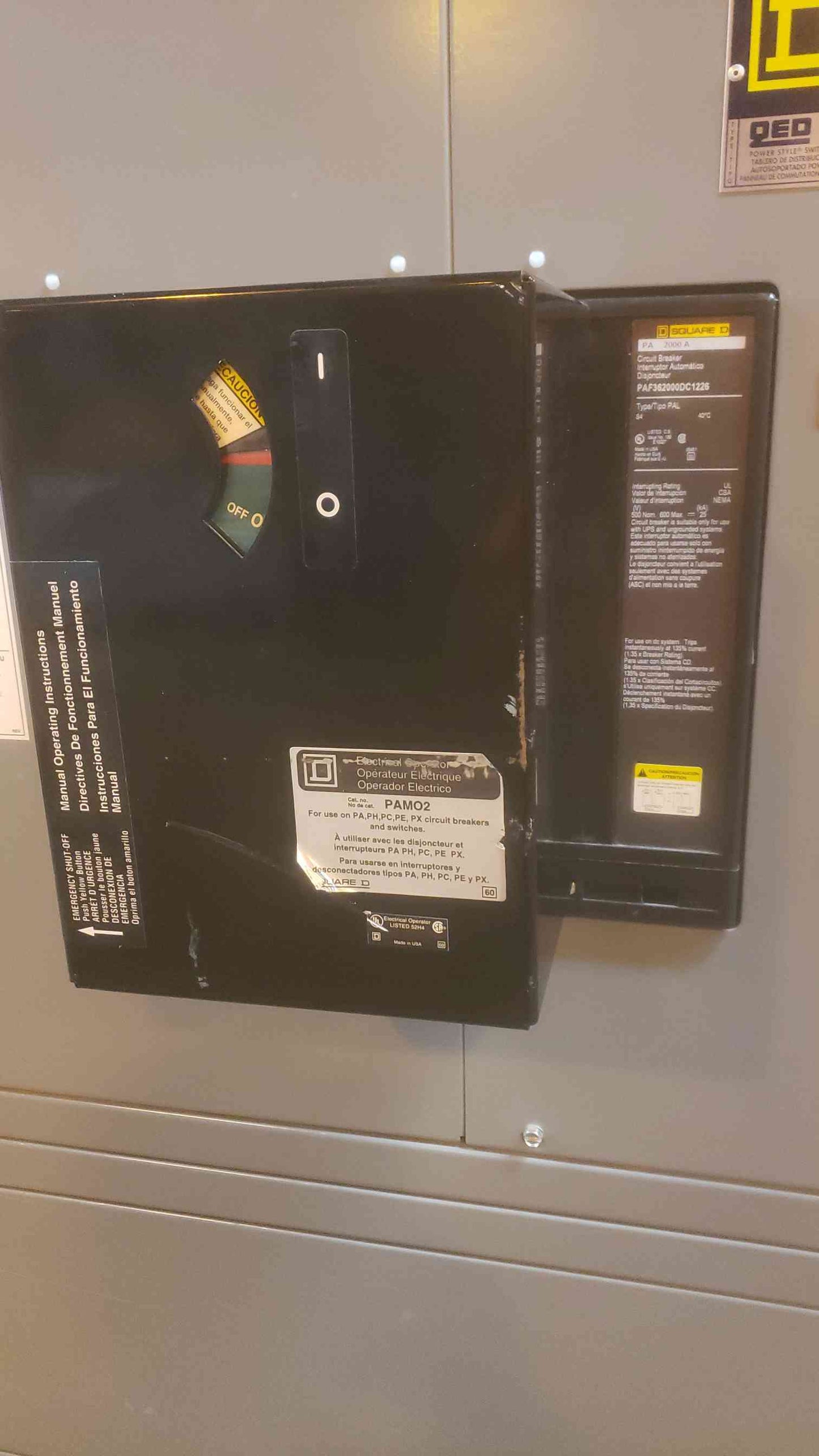 SQUARE D QED 2000A PAF362000DC 500VDC POWER STYLE SWITCHBOARD Disconnect (SKU: 110329)