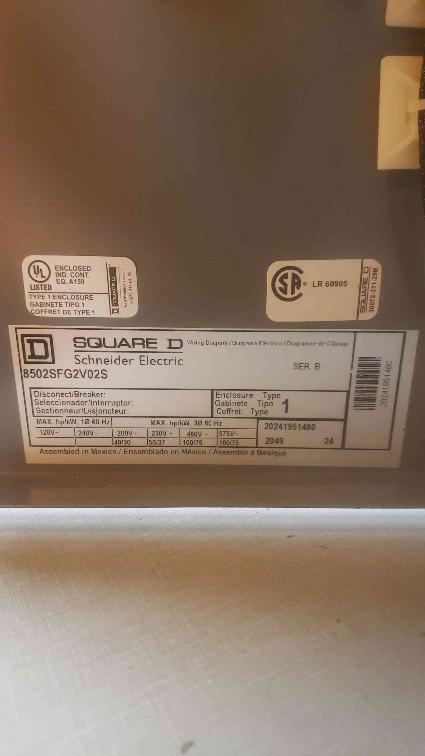 SQUARE D Disconect/Breaker 8502SFG2V02S(SKU: 110550)