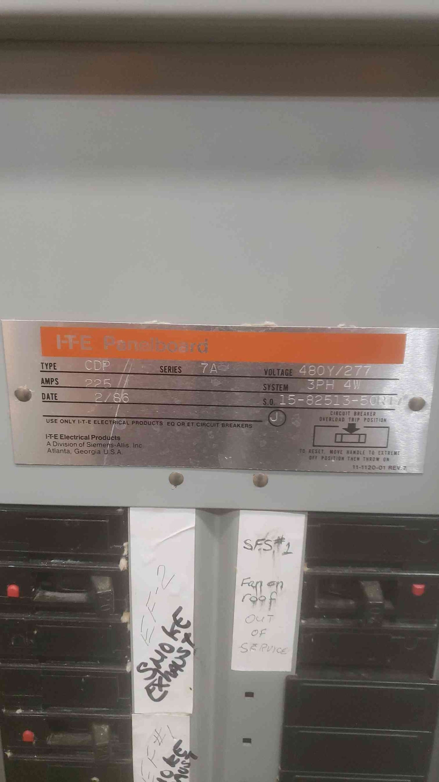 I-T-E 225A 480Y/277V 3PH 4W Panelboard(SKU: 110664)