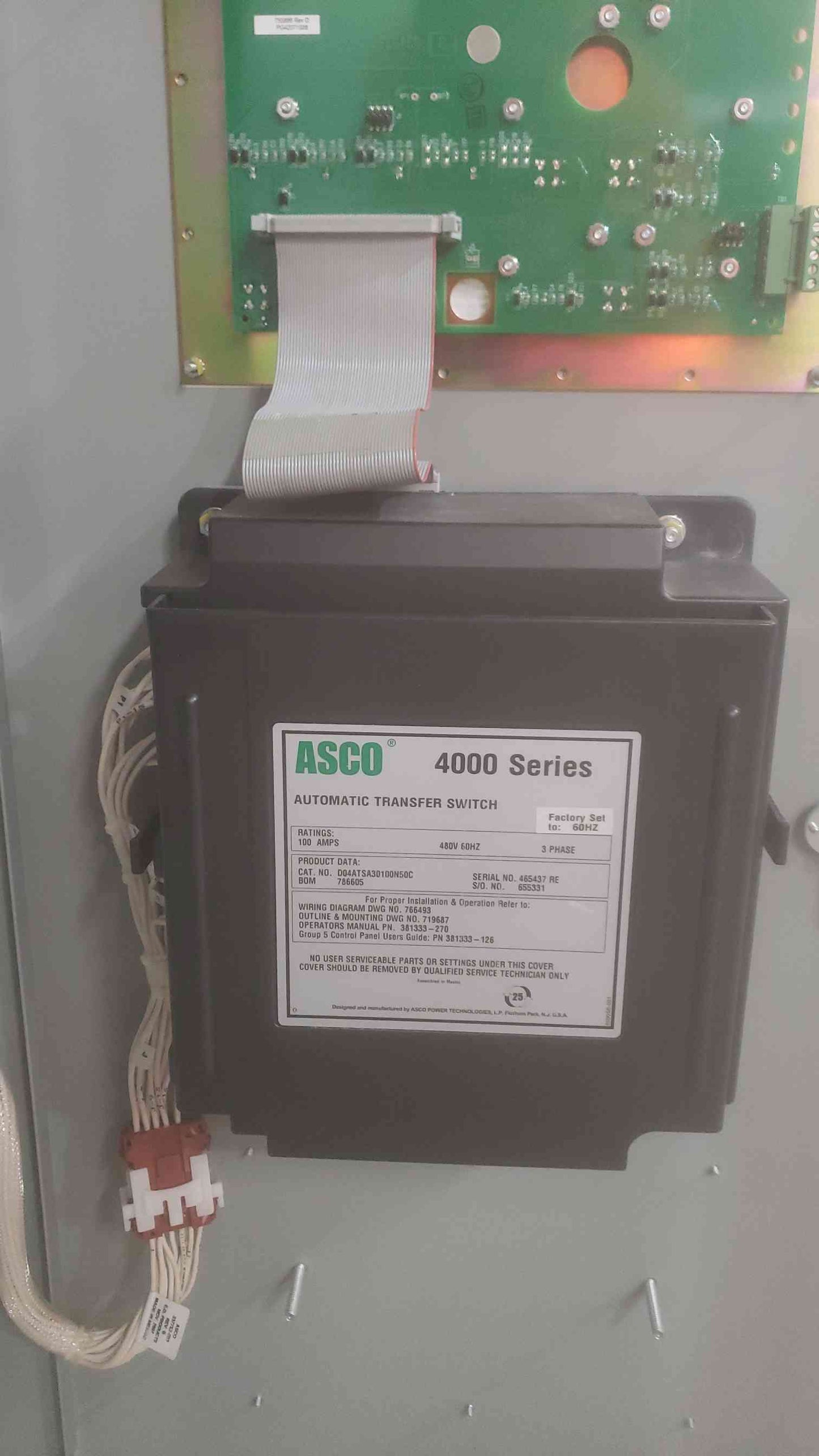 ASCO 4000 Series Automatic Transfer Switch 100A 480V 60Hz 3PH