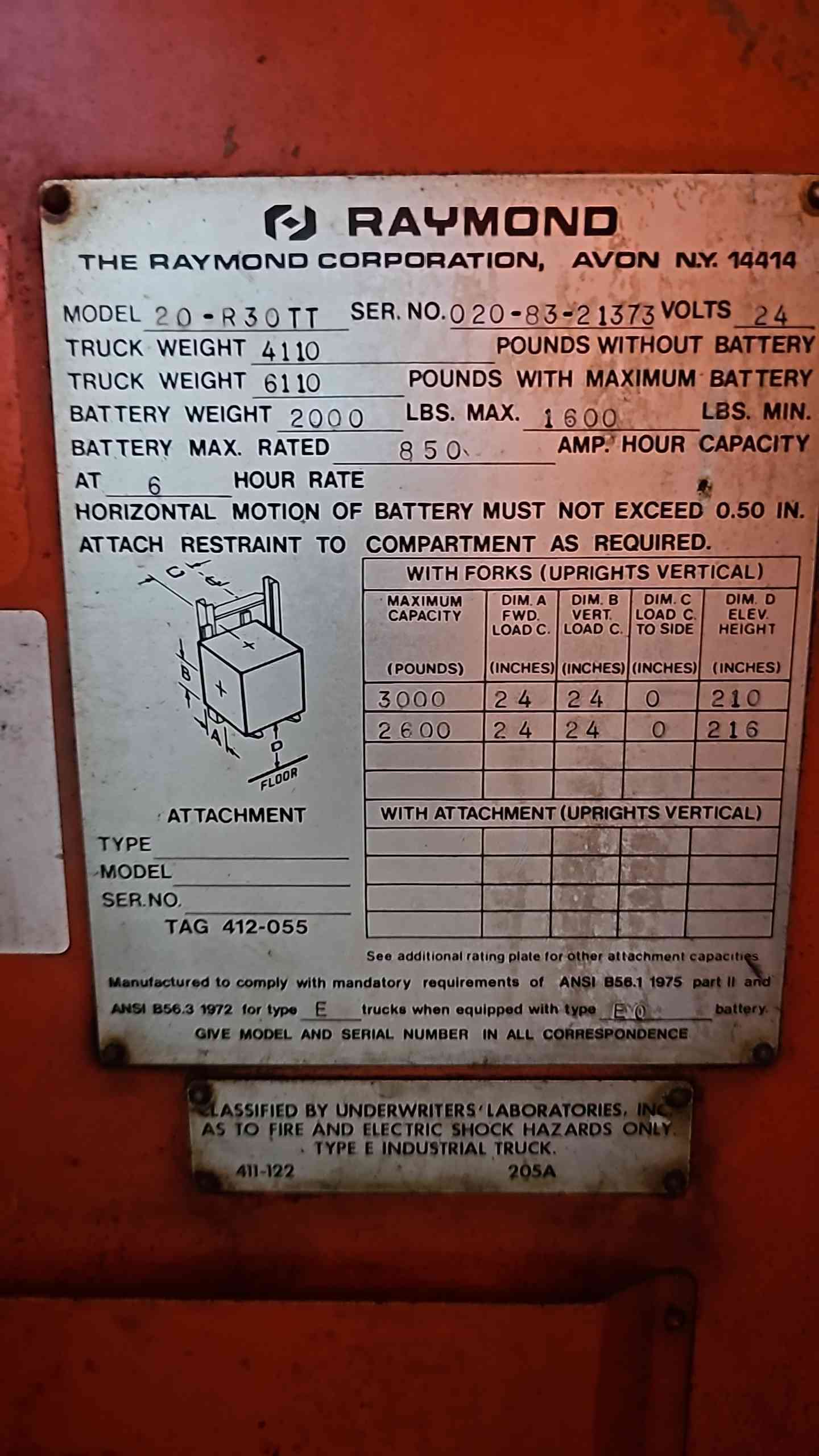 AS-Is Raymond 20R30TT Reach Forklift 3000 lb Cap Not Running Needs Battery (110875).
