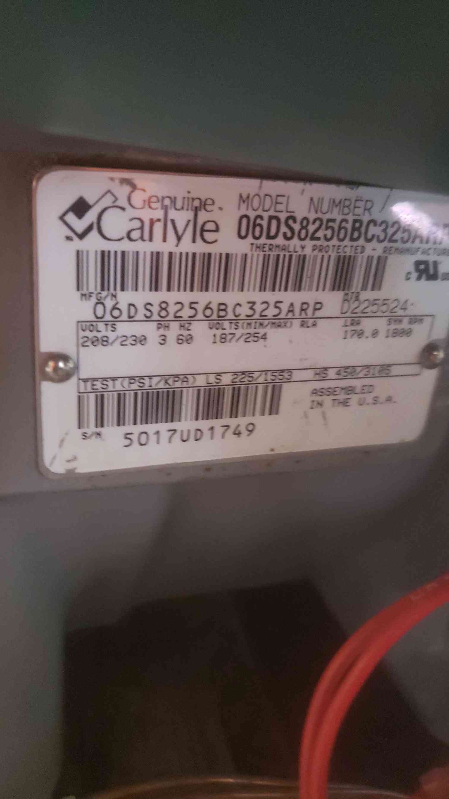 Carlyle Compressor 208/230 3PH 60Hz 06DS8256BC325ARP Semi-Hermetic Compressor 3 Head