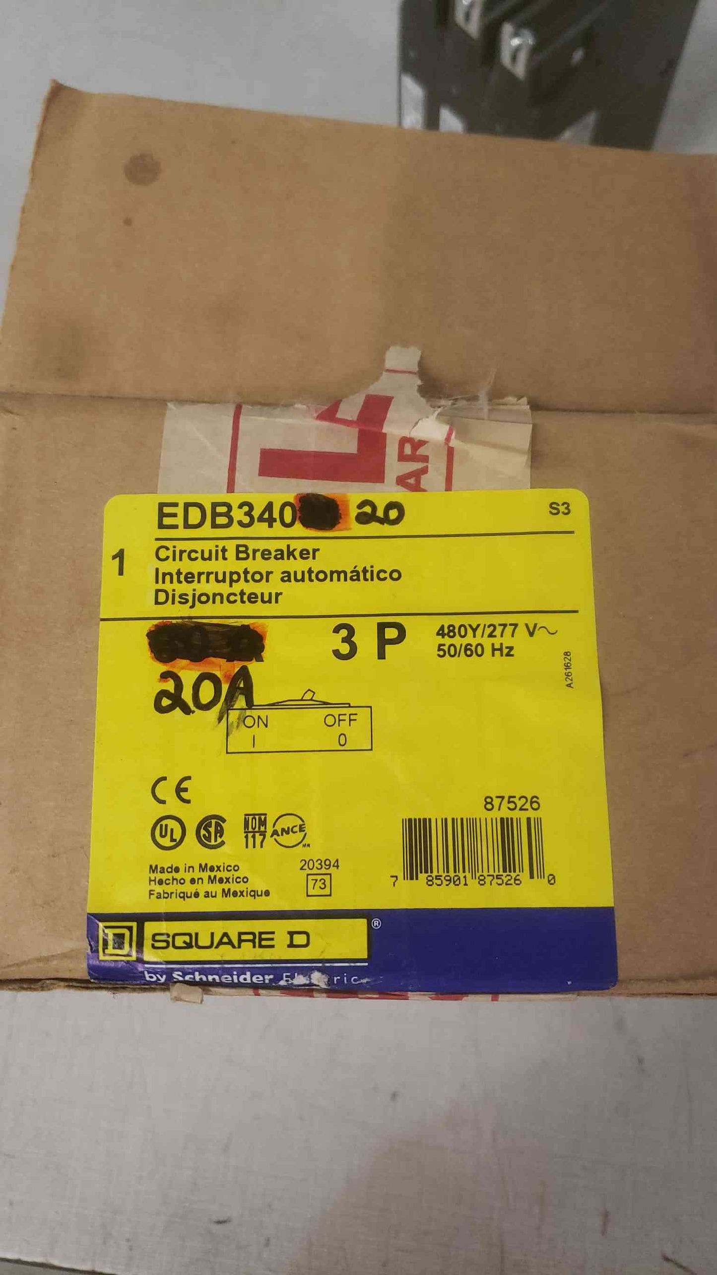 NEW SQUARE D 20A 480/277V~50/60Hz Circuit Breaker EDB34020(SKU: 111138)