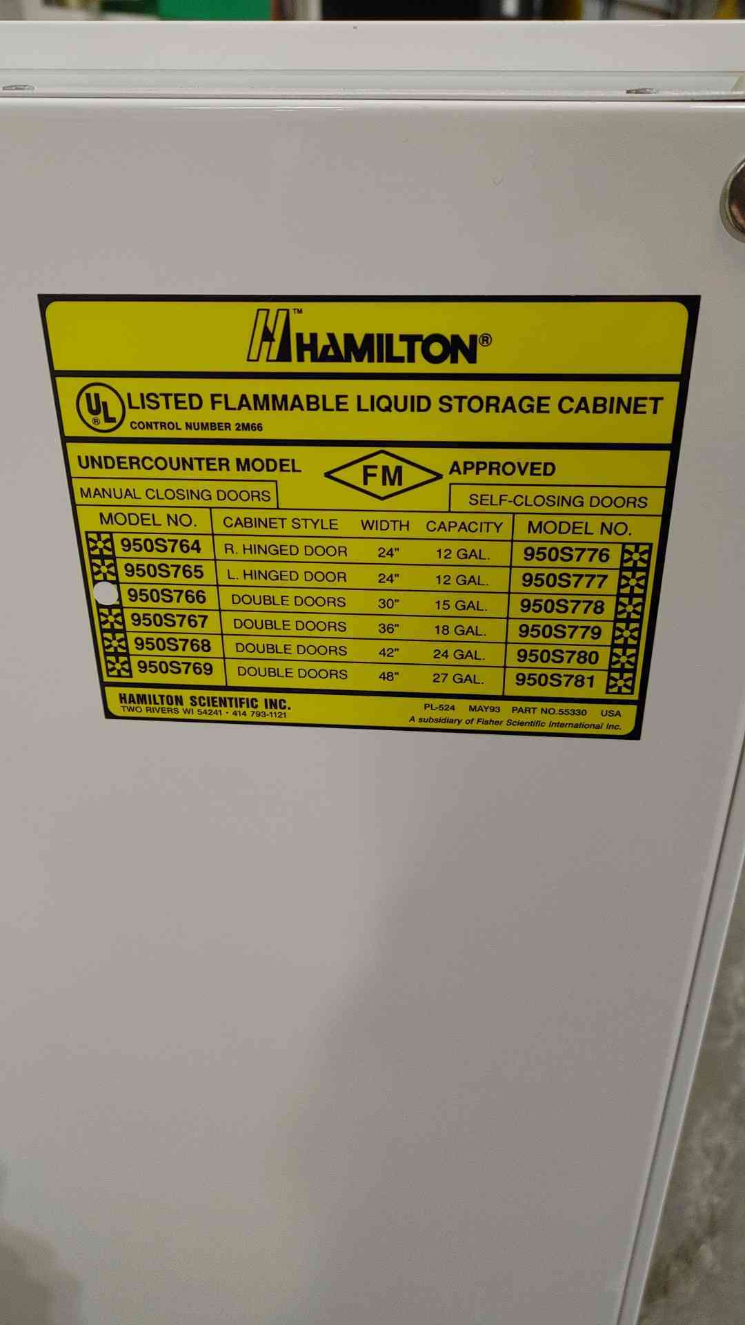 3' White Flammable Cabinet W/ 2 Doors (SKU: 111970)
