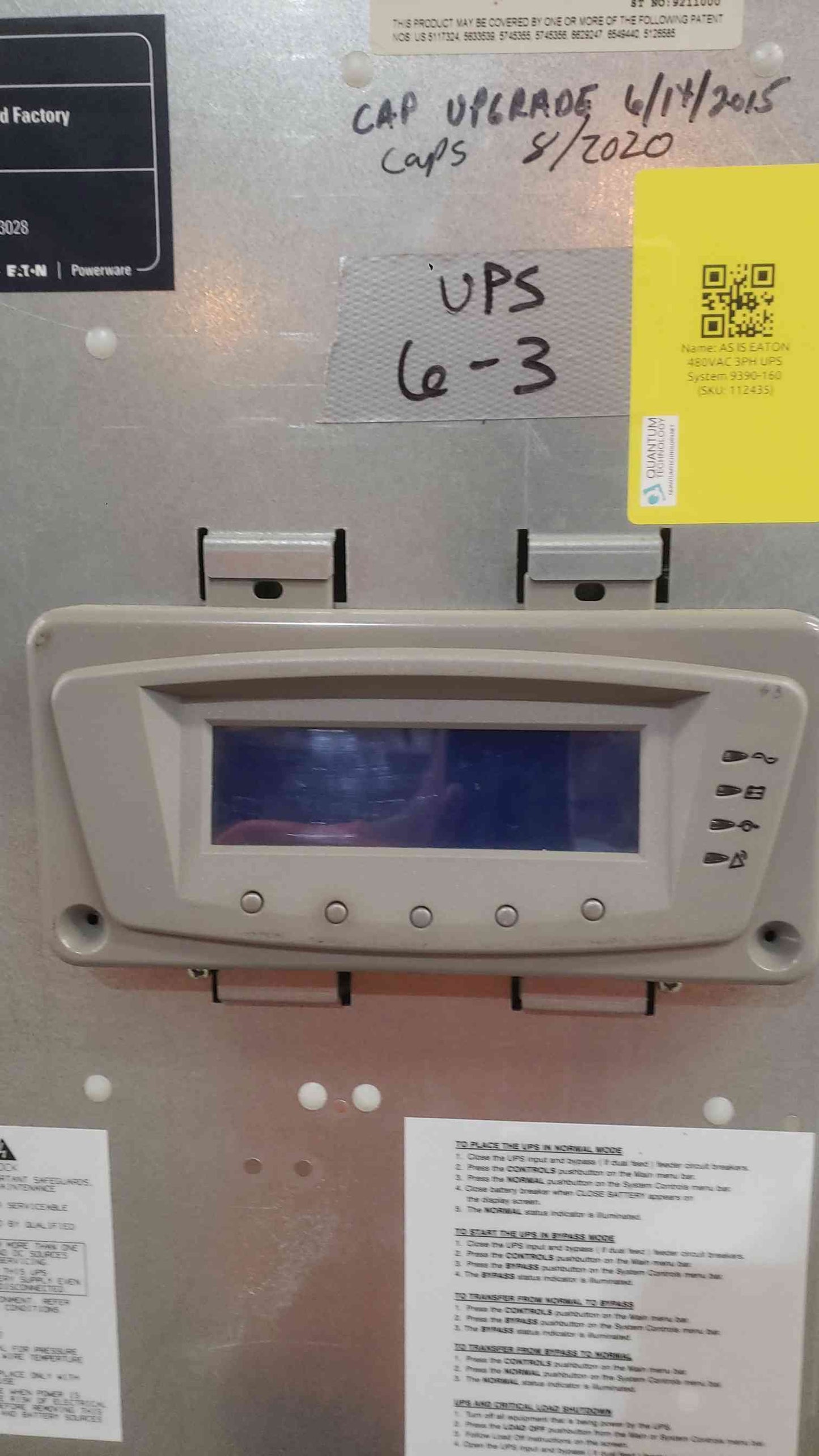 AS IS EATON 480VAC 3PH UPS System 9390-160 (SKU: 112435)