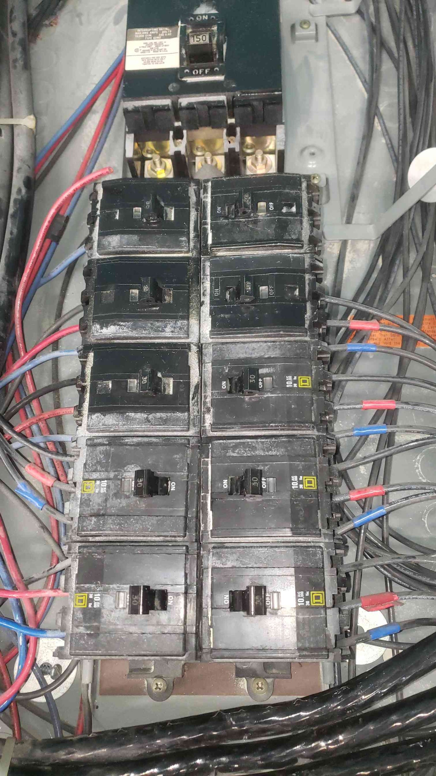 Square D 150A 3 Phase Main Breaker Q2M Lot with 10x QO 3-Pole 30A Breakers QO330