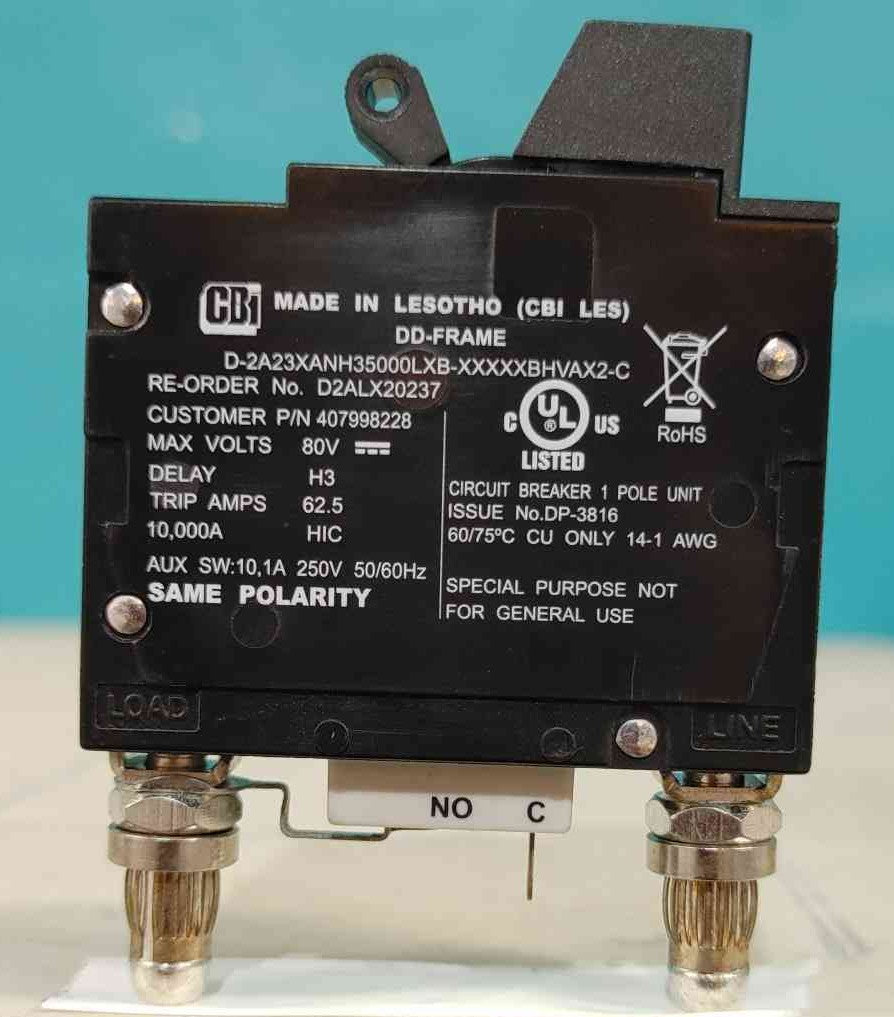 (New) CBI 50A DC Bullet Circuit Breaker D2ALX20237 80V 407998228 Telecom BDFB PDU