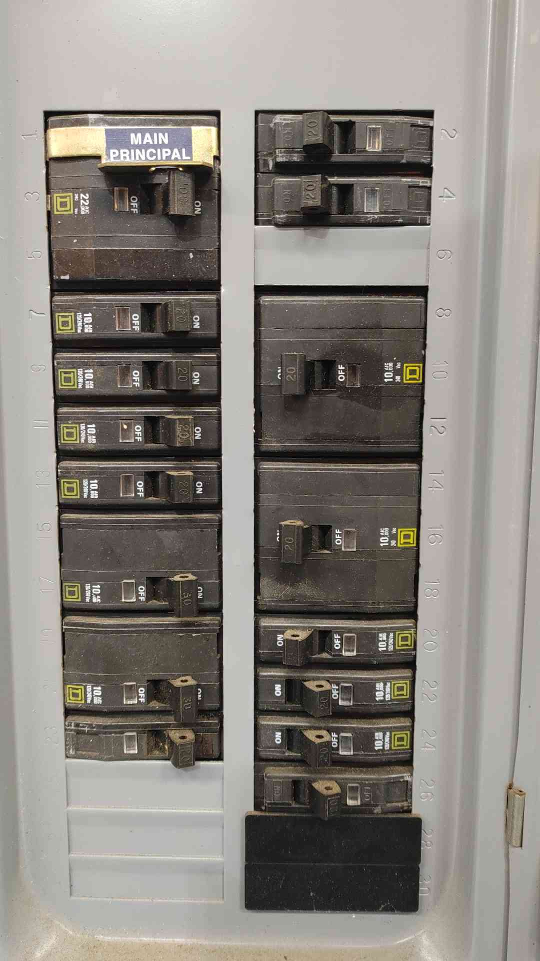 Square D QO 30 Space 3 Phase Panel Main Breaker 100A 3P 20A 1P 30A 2P 20A 3P