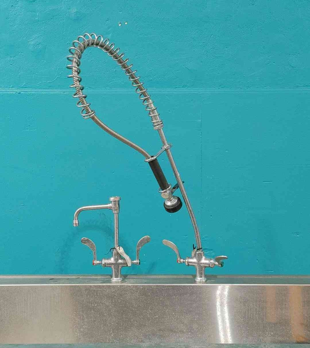 86 Commercial Stainless Steel Trough Sink Pre Rinse Sprayer Faucet Drainboard