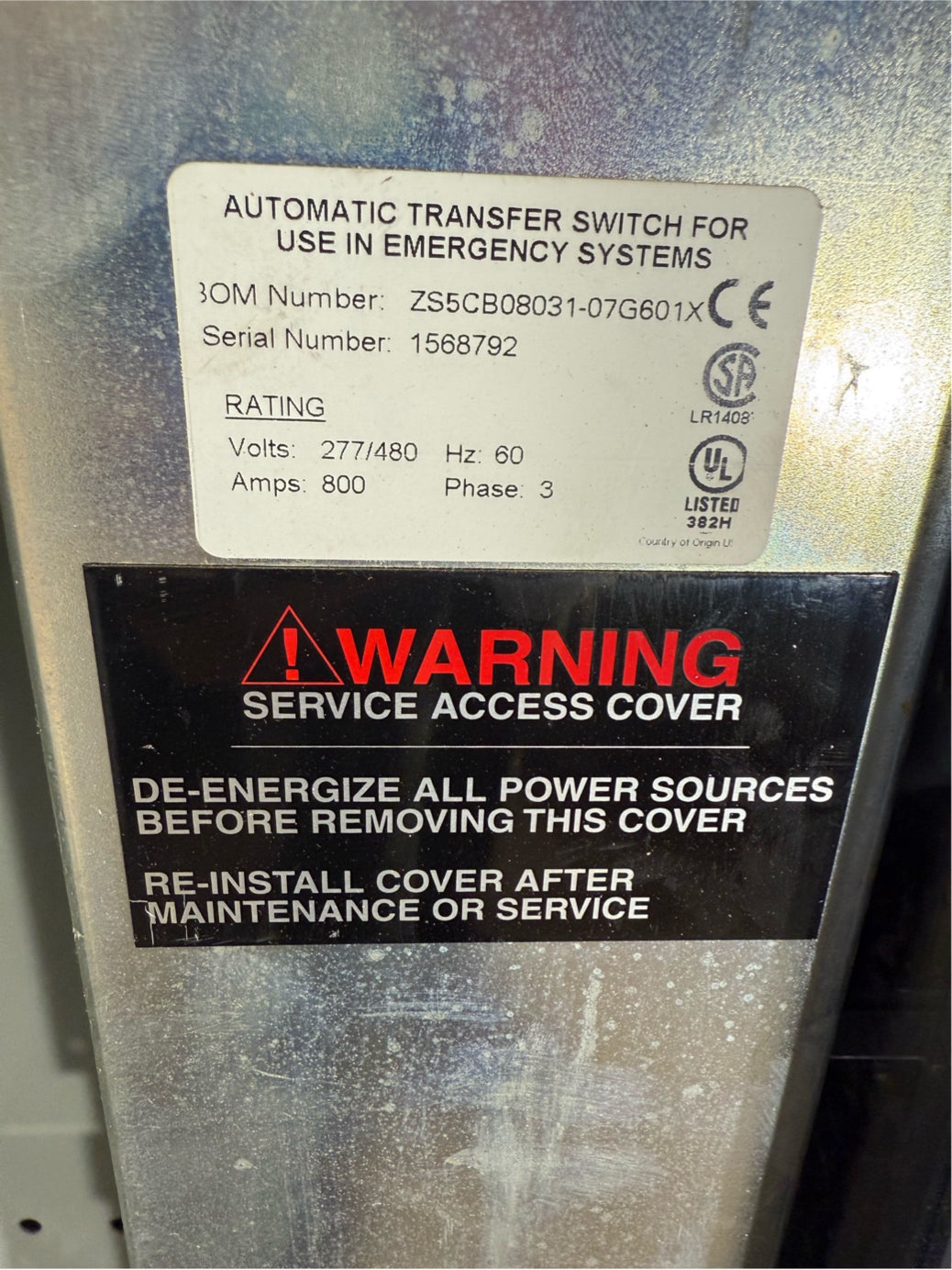 GE Zenith Controls ATS 800A 277/480V Automatic Transfer Switch (SKU: 110480)