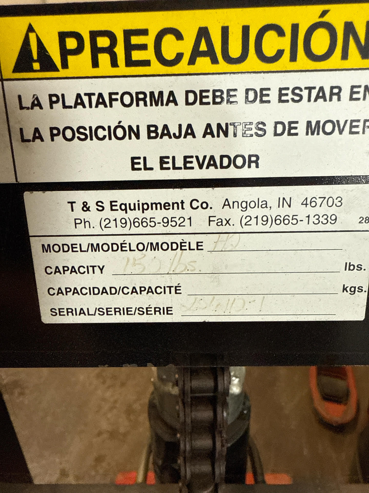 T & S Equipment Manual Lift Truck, 500 lbs Capacity