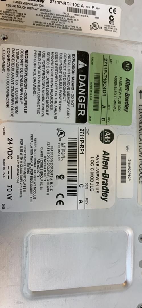 ALLEN-BRADLEY PANELVIEW PLUS 1000 2711P-RDT10C(S6LLST10233)
