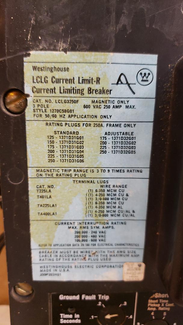 250A Westinghouse Circuit Breaker LCLG3250F(S6LLST8263)
