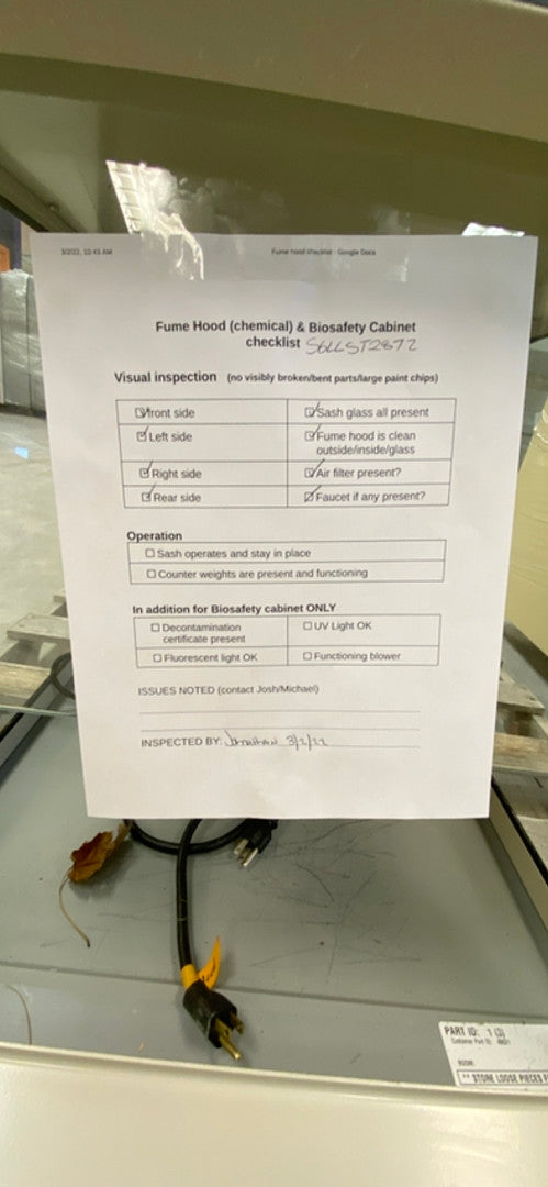 24x21x38 Benchtop Compact Labconco Purifier Class I Safety Enclosure Fume Hood(S6LLST2872)