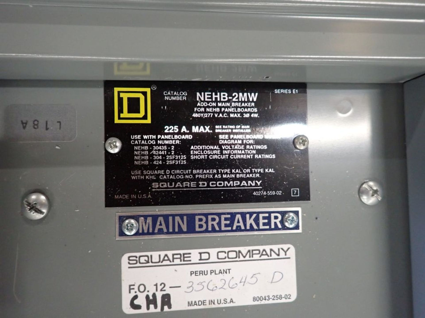 Square D NEHB Panelboard NEHB-42441-2 480Y/277V with Main