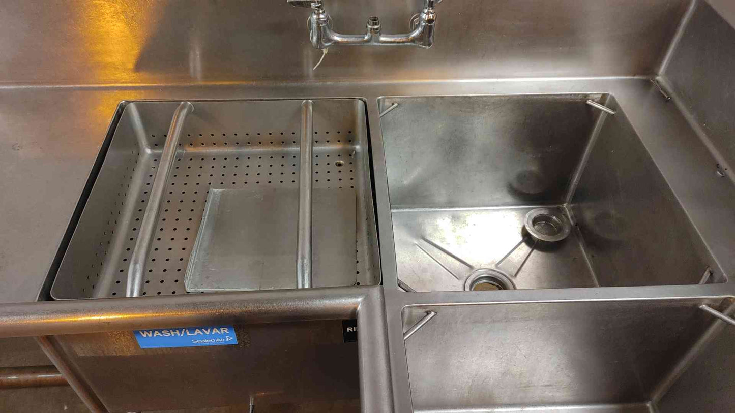 7' Stainless Steel 3 Sink Basin Corner Cafeteria Unit