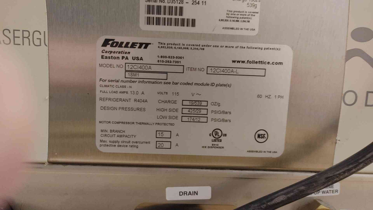 Follett Symphony Countertop Water / Ice Dispenser 115VAC 1PH 12CI400A