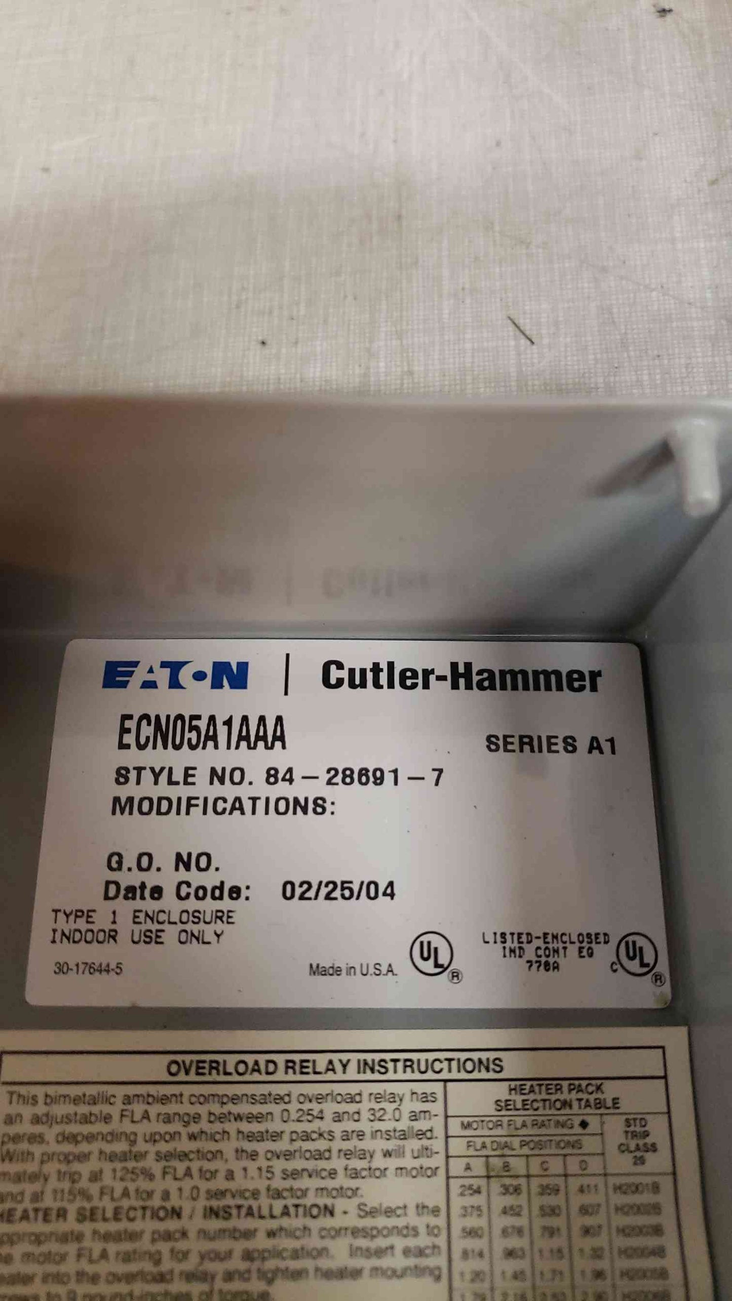 Cutler-Hammer Type 1 Enclosure ECN05A1AAA (SKU: 106900)