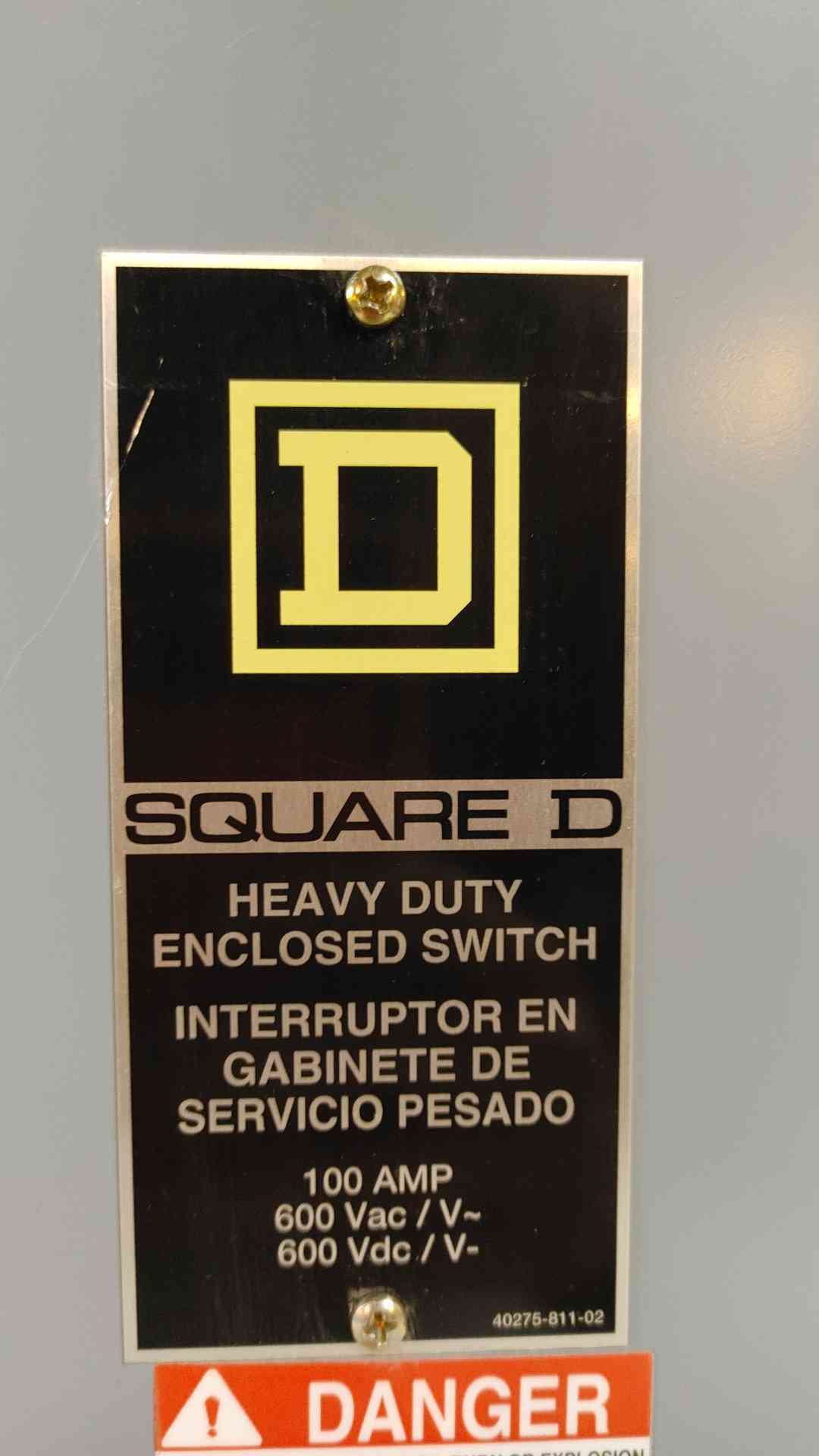 Square D Heavy Duty Enclosed Switch 100A 600VAC 600VDC