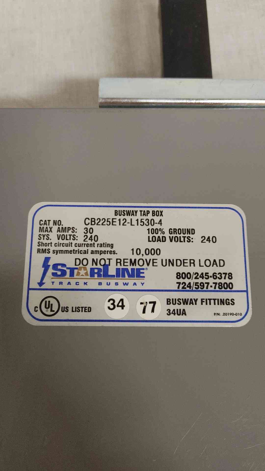 *Pickup Only* Starline 30A Busway Tap Box CB225E12-L1530-4 225A Busway Taps