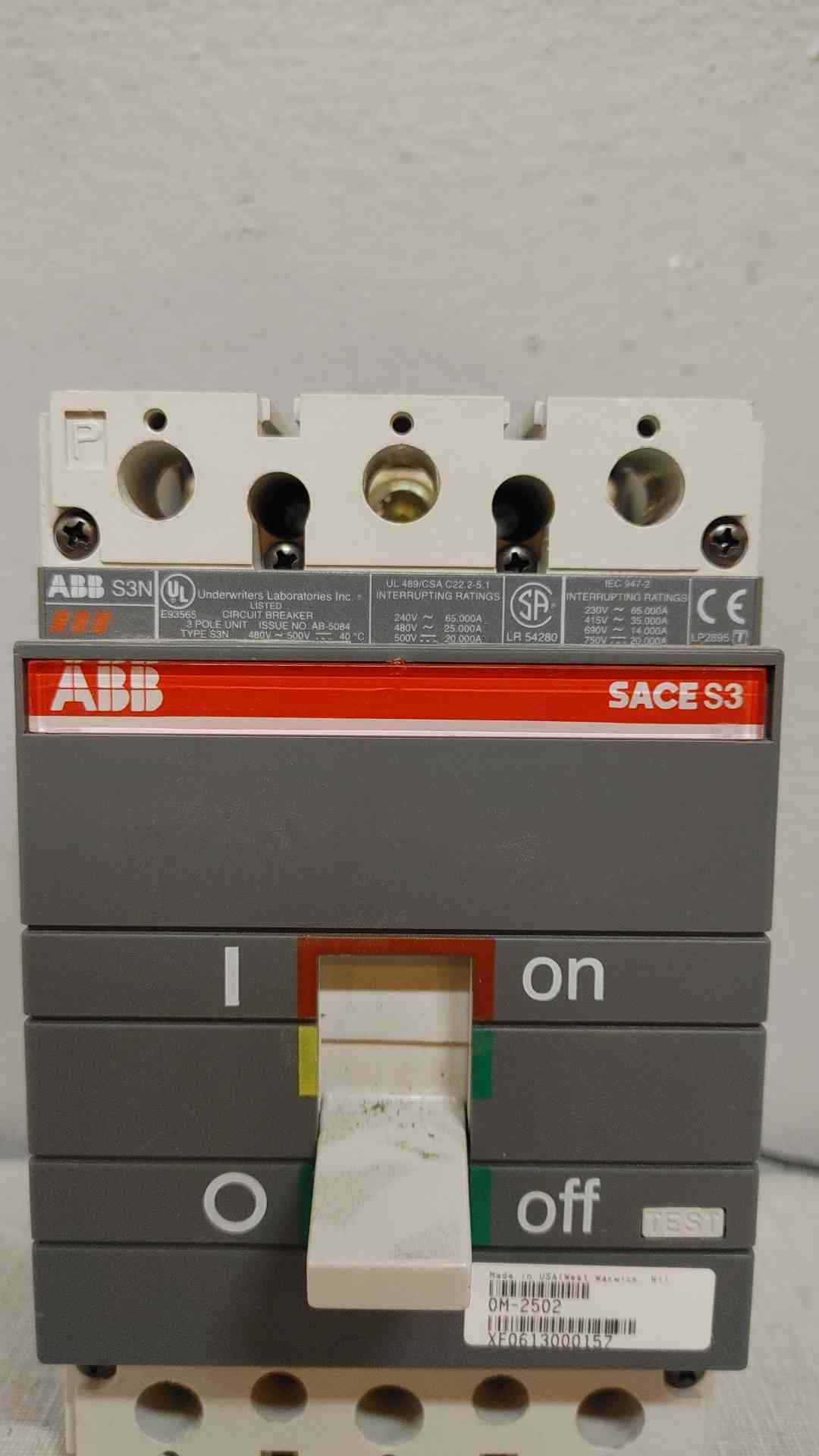ABB 200A 3 Pole Circuit Breaker 0M-2502