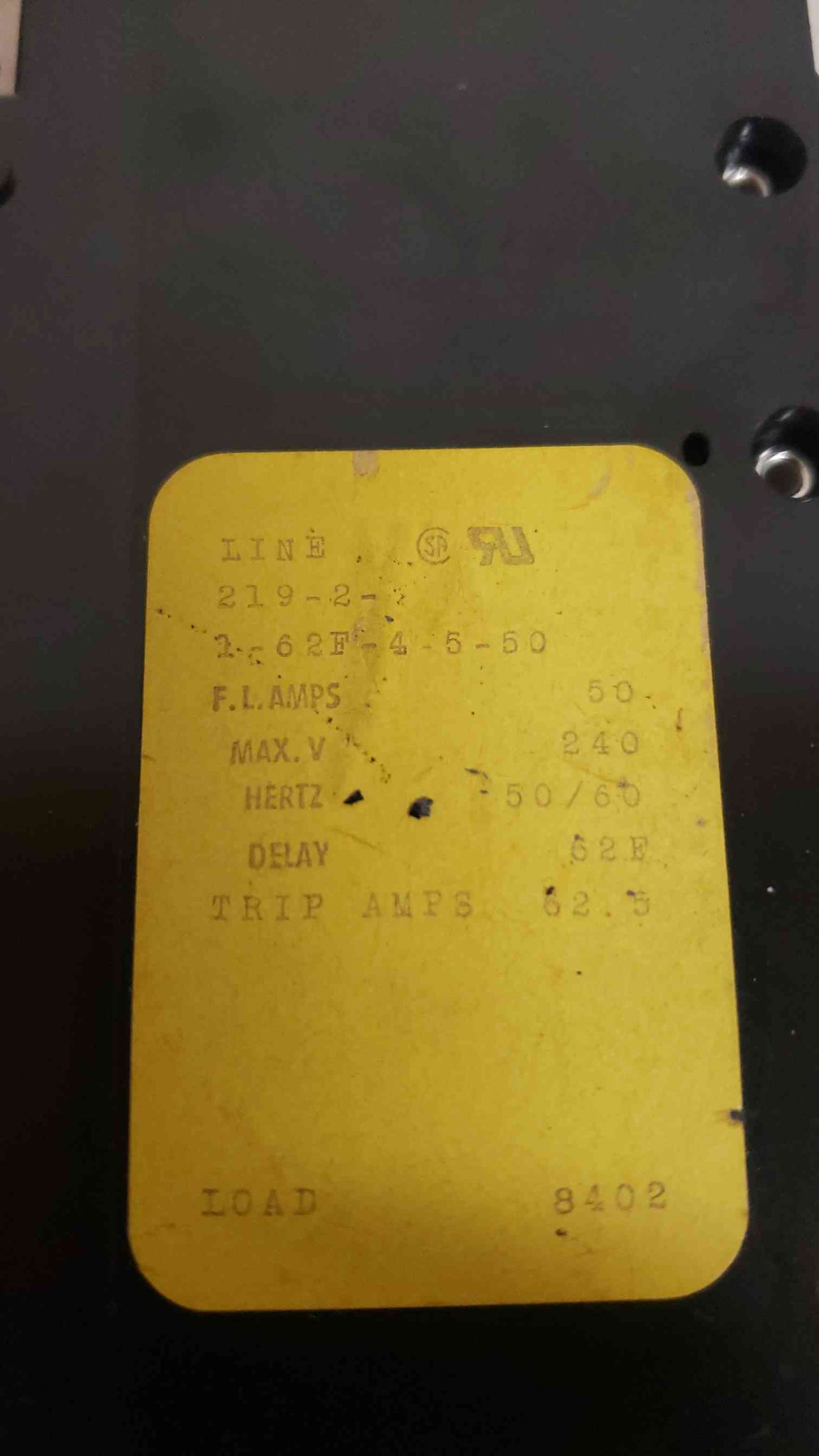 Airpax 50A 2 Pole Breaker (SKU: 107186)