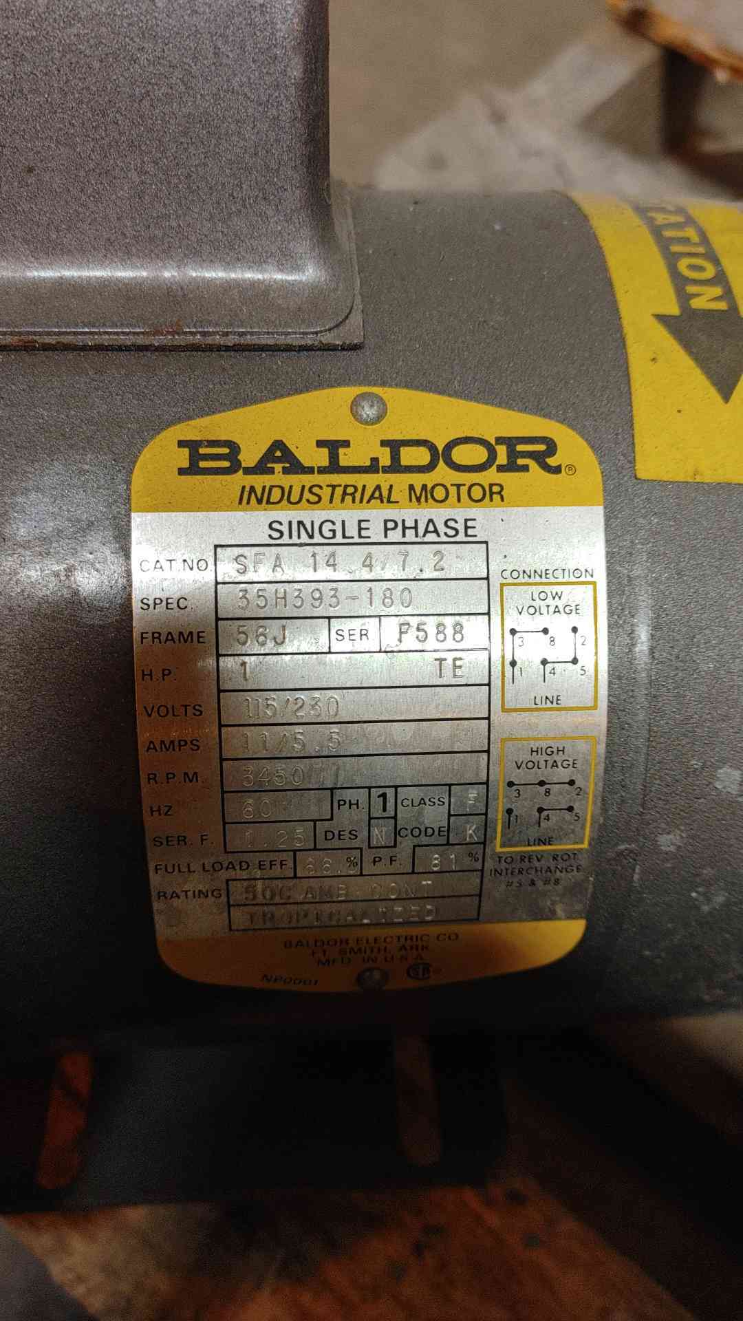 Baldor Industrial Motor 1HP 1PH 115/230V 35H393-180