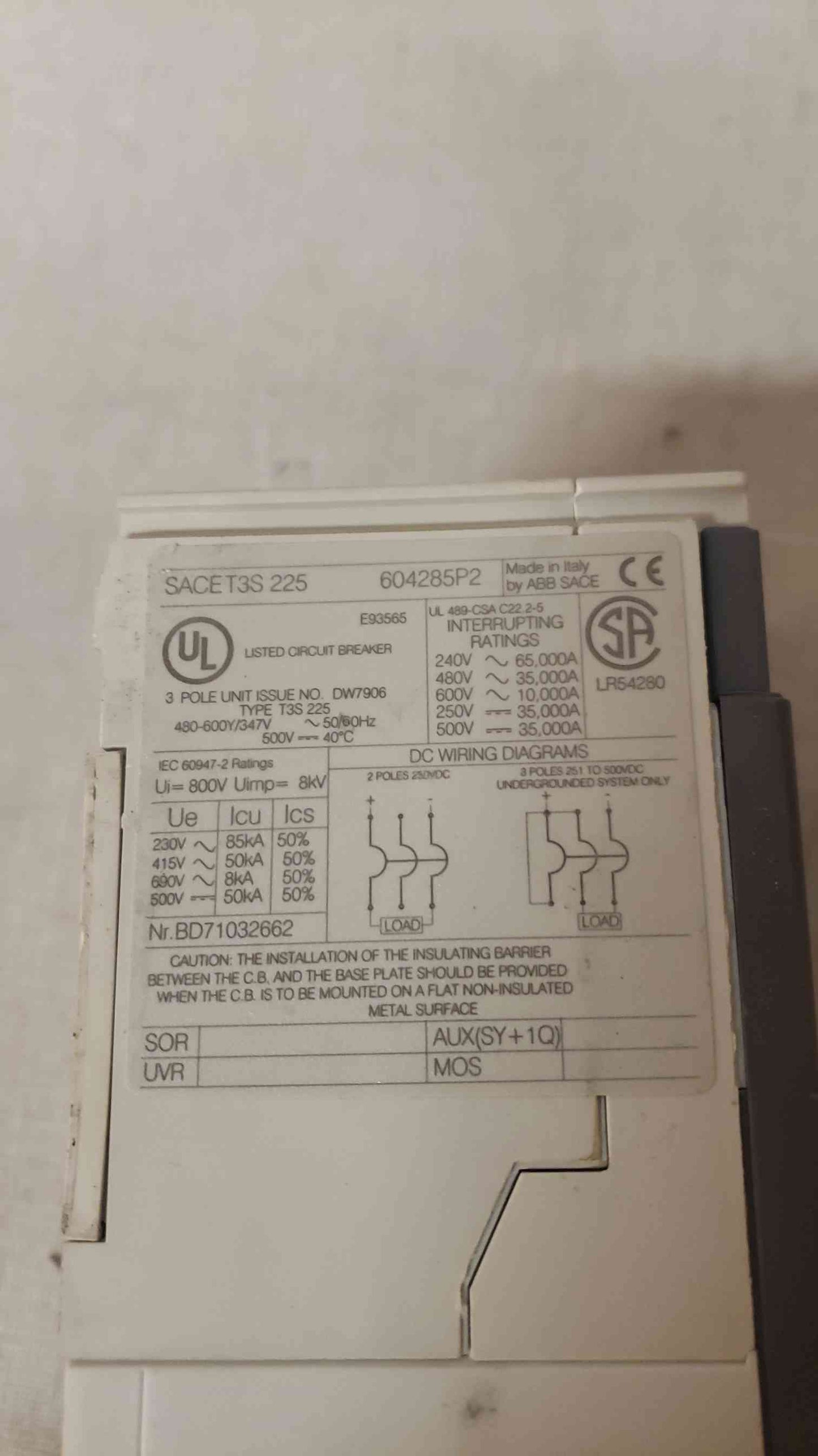 Abb 175A SACE Tmax Circuit Breaker (SKU: 107255)
