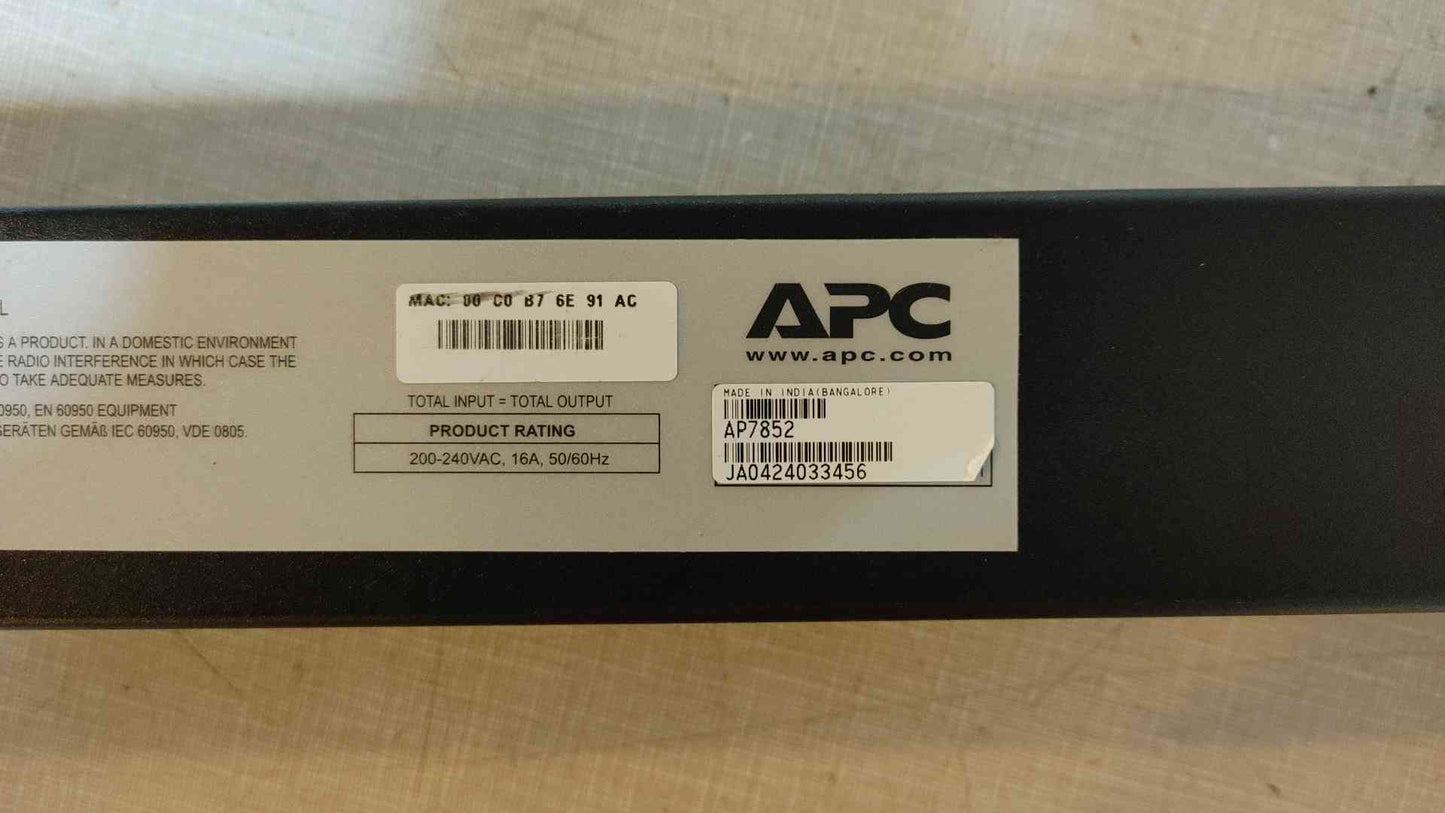 APC AP7852 Rack PDU, Metered, Zero U, 16A, 230V, (20)C13 & (4)C19