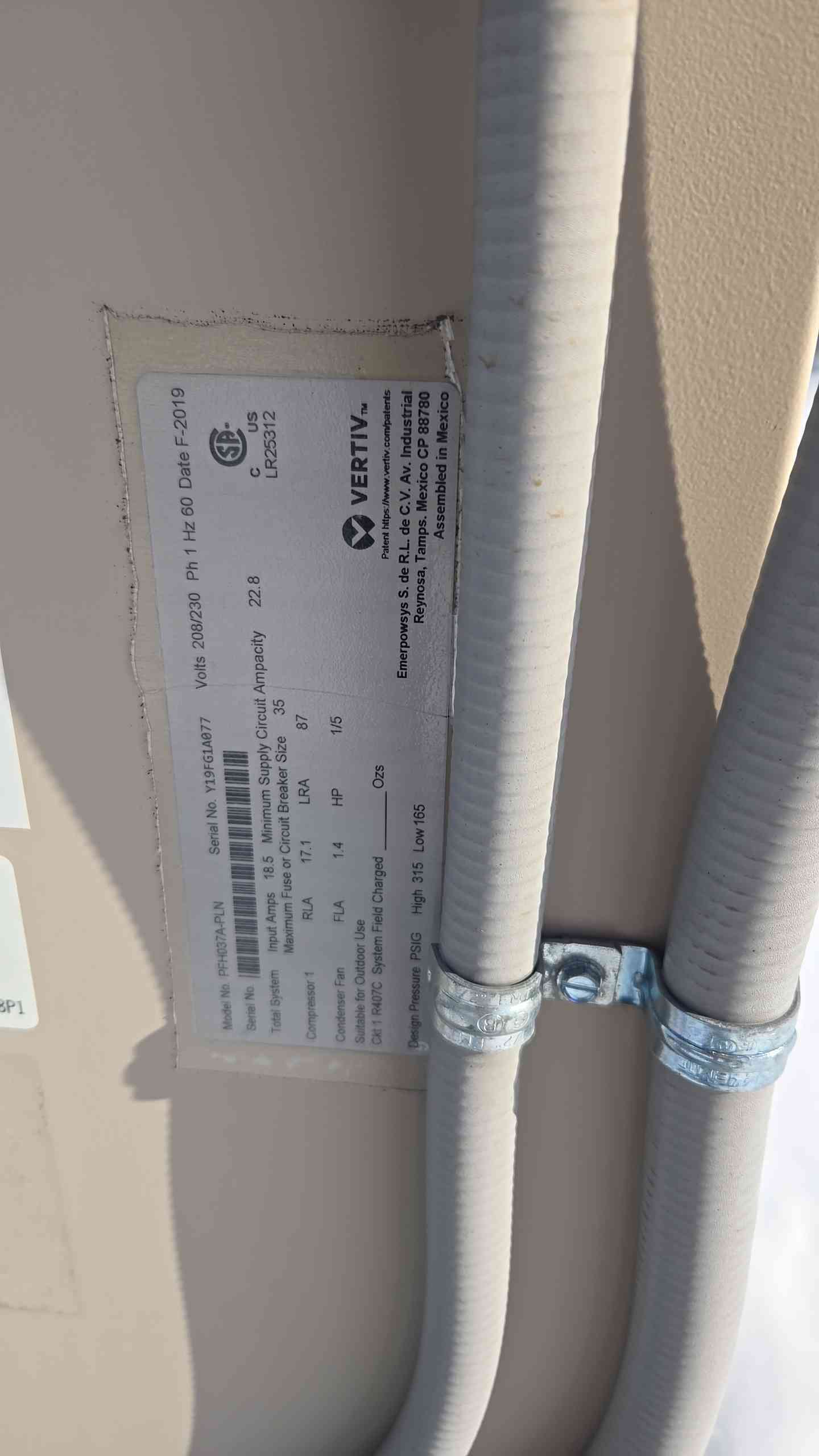 Vertiv PFH037A-PLN Condenser 208/230V 1PH 2019 (107403)