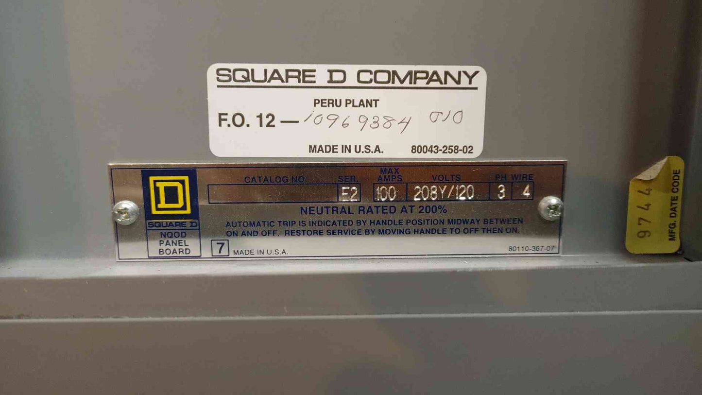 Square D NQOD Panelboard 100A 208Y/120V 3PH 4W MHC44S