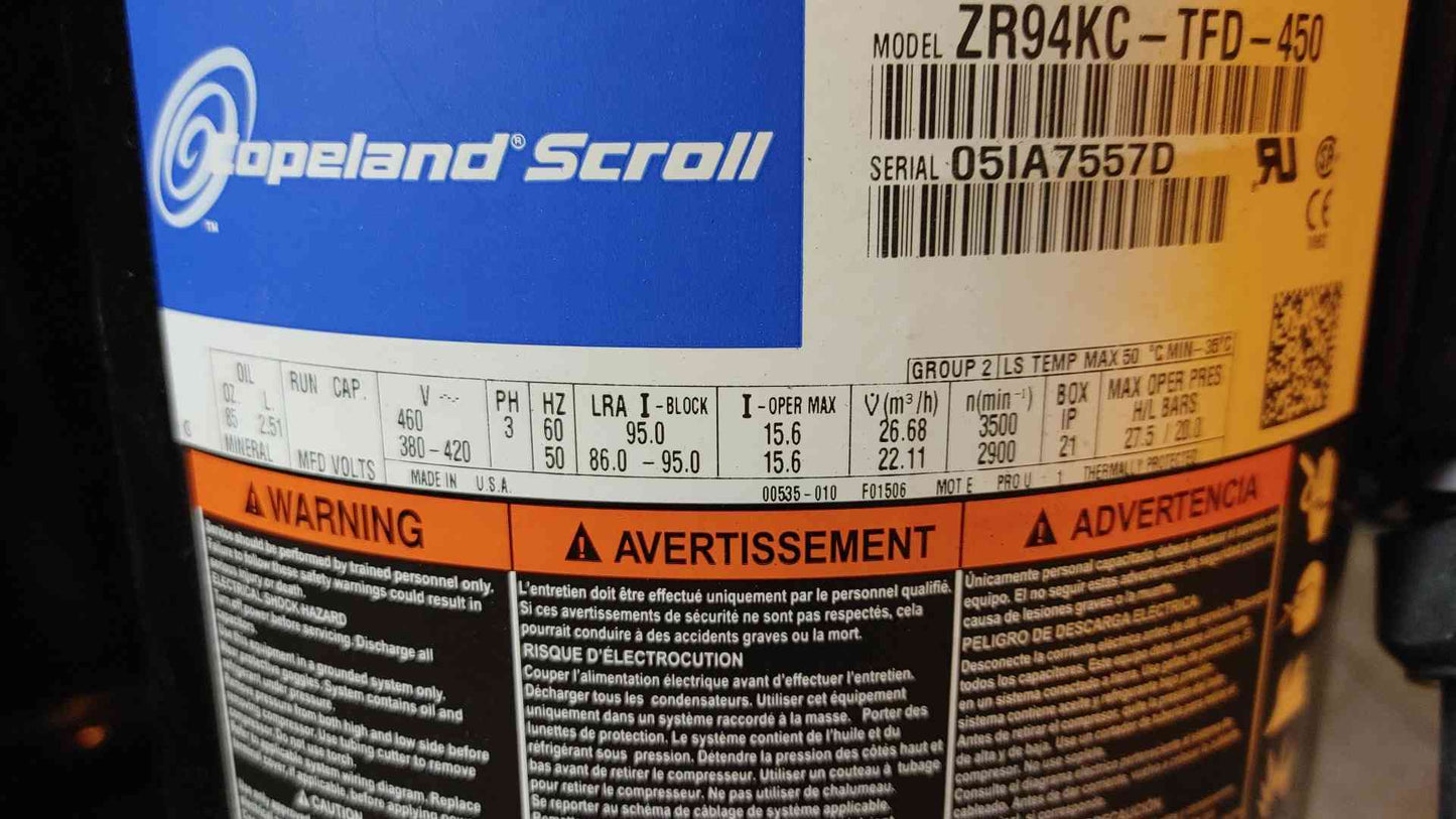 Copeland Scroll Compressor 460V 3PH ZR94KC-TFD-450