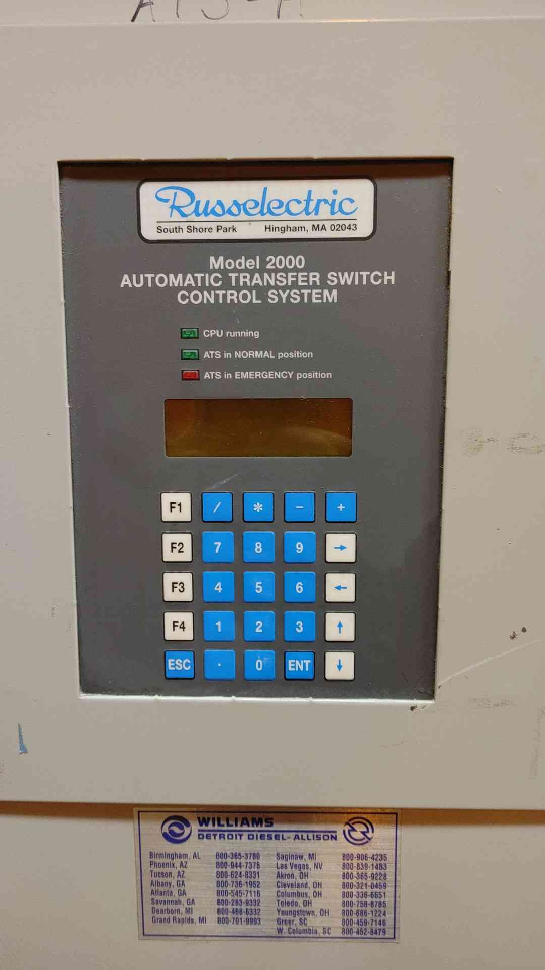 Russelectric Model 2000 Transfer Control System 800A 277/480V 3PH 4W RMT-8004CE